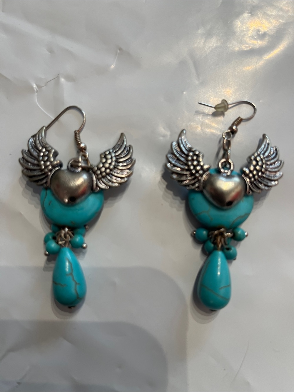 Turquoise Winged Heart Drop Earrings - Women Jewelry